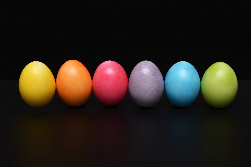 line of Easter eggs